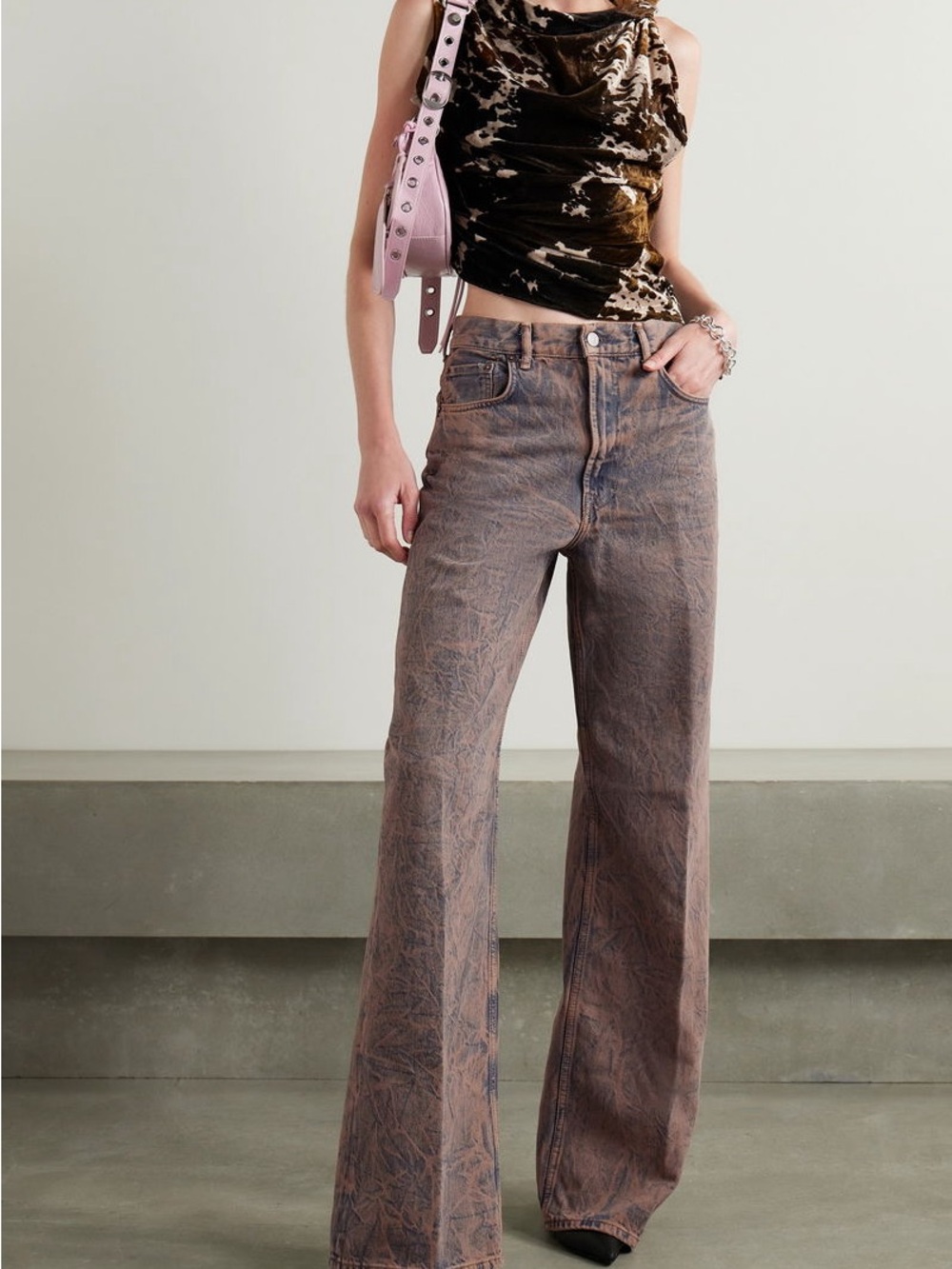 Acne Wide-Leg Flared Jeans in Washed Brown
